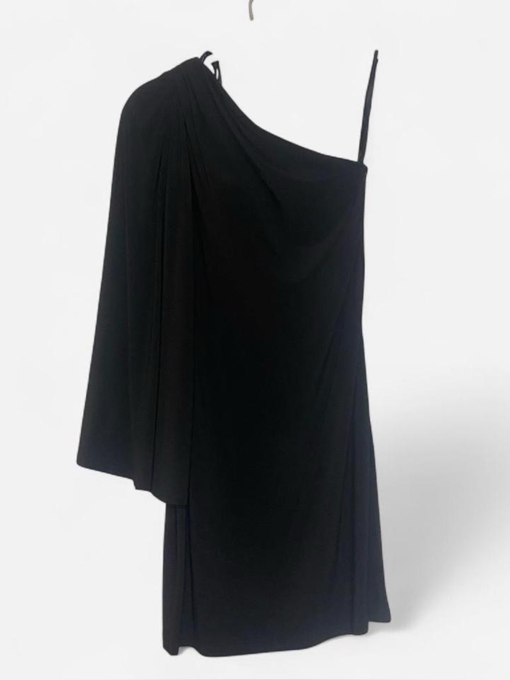 Dalia MacPhee One-Shoulder Cape Sleeve Jersey Mini Dress - Black